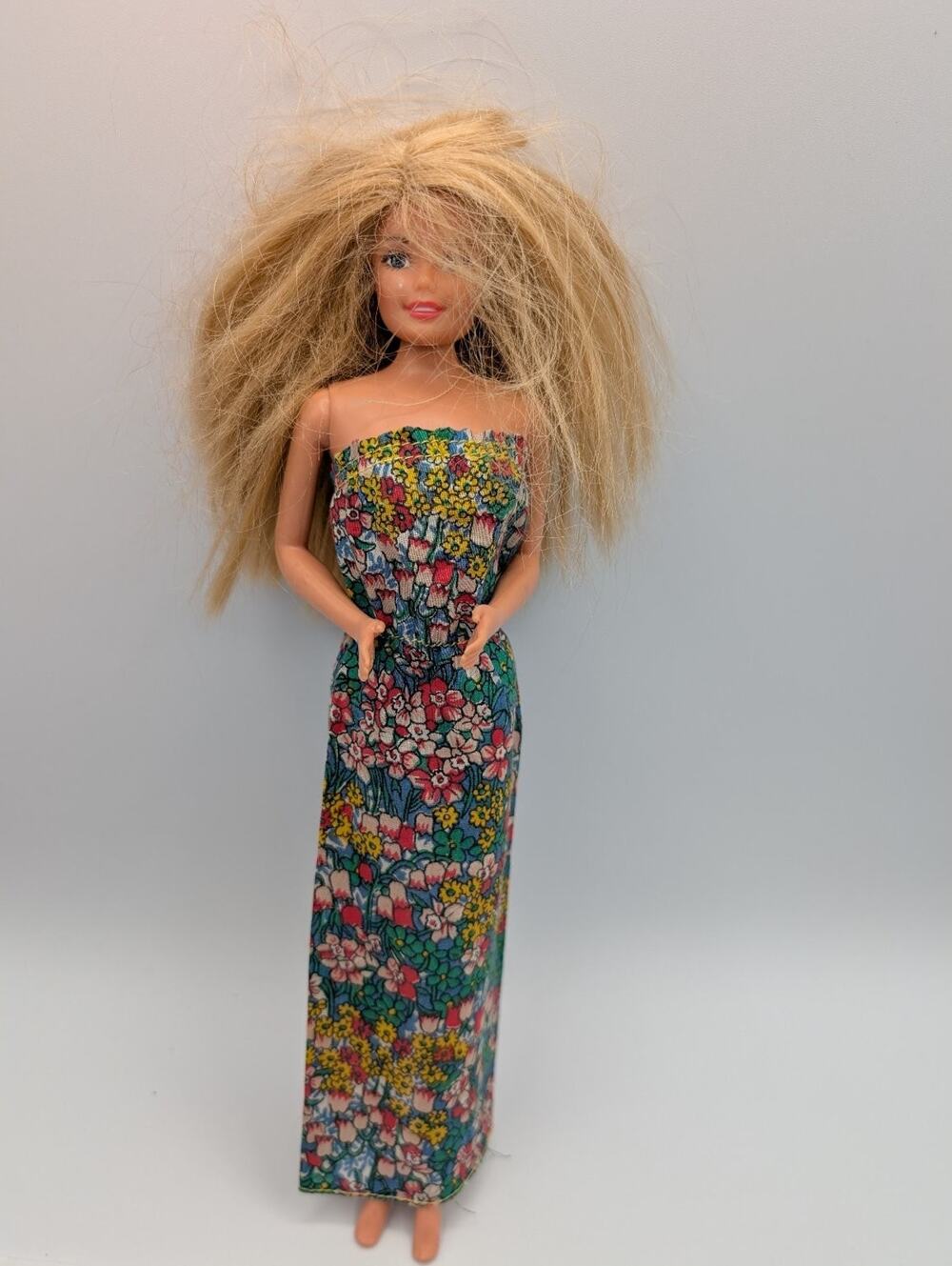 Vintage Mattel Barbie Doll 1966 Hong Kong Blonde Blue Eyes Floral Maxi Dress